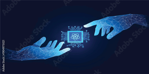 A hand presses a digital tablet touchscreen interface, symbolizing a business concept of future global communication and internet network connection through a virtual display button