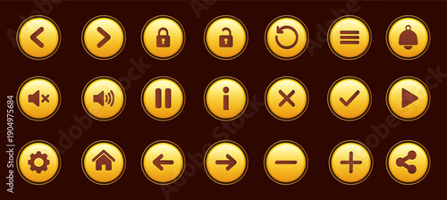 Golden Game UI buttons set computer keyboard buttons icons set