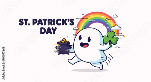 St Patricks Day Cartoon Character with Rainbow.