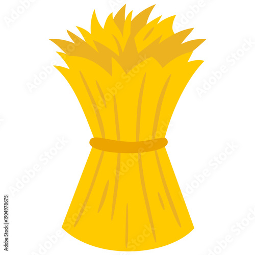 Sheaf of hay. Village harvest. Yellow dried plants. Production of natural food on the farm. Adorable farm illustration for kids and educational design