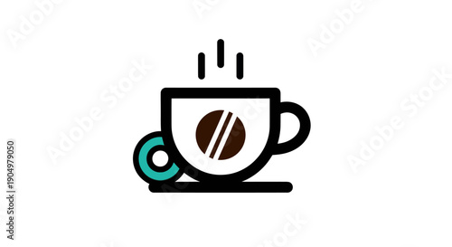 Coffee cup and donut icon on white