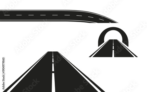 Modern highway with an elevated tunnel structure along the roadway isolated on white background, Vector, illustration