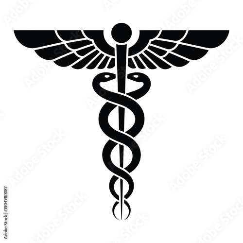 The caduceus symbol representing medicine and healthcare professions isolated on white background, Vector, illustration