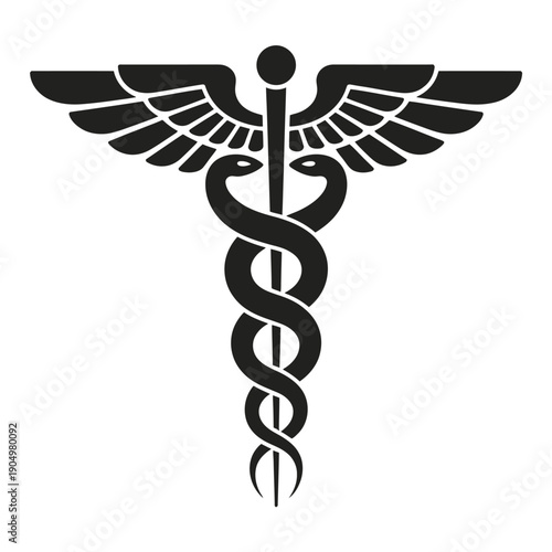 The caduceus symbol representing medicine and healthcare professions isolated on white background, Vector, illustration