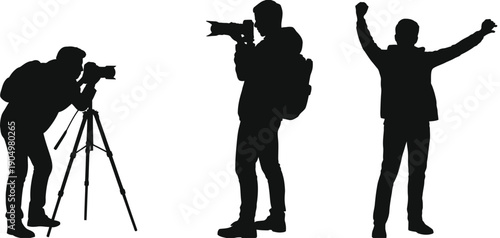 Photographers and a celebratory moment captured in a sequence of actions isolated on white background, Vector, illustration
