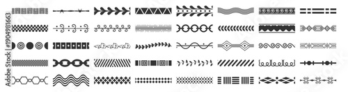 Decorative ornamental borders and dividers vector set, vintage geometric and floral design elements on transparent background