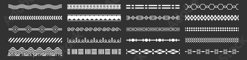 Decorative ornamental borders and dividers vector set, geometric and abstract design elements on transparent background