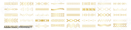 Gold decorative ornamental borders and dividers vector set, geometric and classic design elements on transparent background