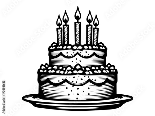 Eine detailreiche Geburtstagstorte mit Kerzen als Laser-Vektormotiv. Ideal für Geburtstagsgeschenke, Bretter oder personalisierte Deko aus Holz.KI Generiert