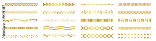 Gold ornamental decorative borders and dividers vector set, geometric and classic design elements on transparent background