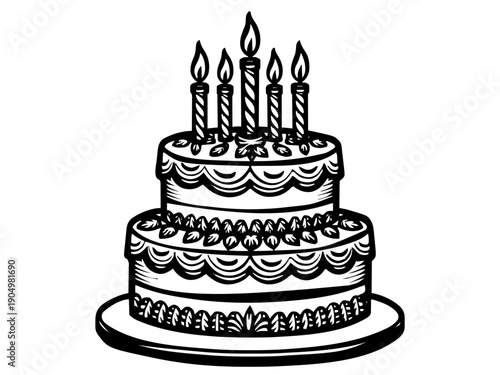 Eine detailreiche Geburtstagstorte mit Kerzen als Laser-Vektormotiv. Ideal für Geburtstagsgeschenke, Bretter oder personalisierte Deko aus Holz.KI Generiert