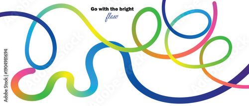 Abstract background with tangled colorful fluid lines and go with the bright flow typography