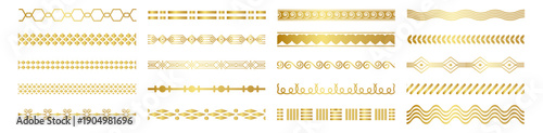 Gold ornamental decorative borders and dividers vector set, geometric and classic design elements on transparent background