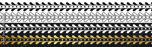 Seamless ornamental wave leaf border pattern abstract decorative vector design on transparent background