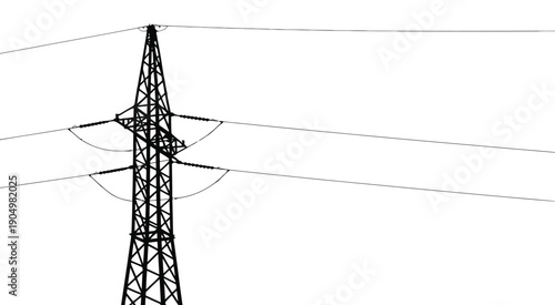 Power transmission tower standing against a clear sky with electrical lines. isolated on white background, Vector, illustration