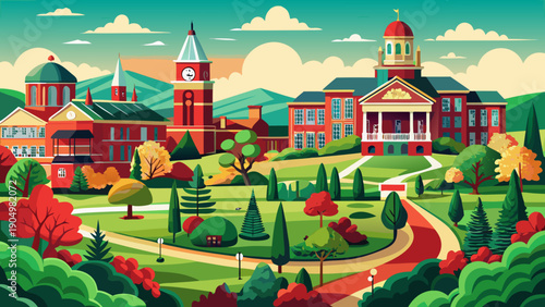 Very beautiful Rutgers University campus view, blending historic academic buildings with green open spaces and a balanced educational environment in New Jersey.