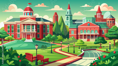 Very beautiful Rutgers University campus view, blending historic academic buildings with green open spaces and a balanced educational environment in New Jersey.