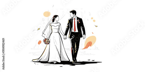 Candid Wedding Couple Walking Silhouette