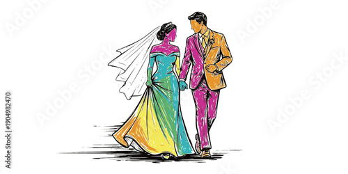 Candid Wedding Couple Walking Silhouette