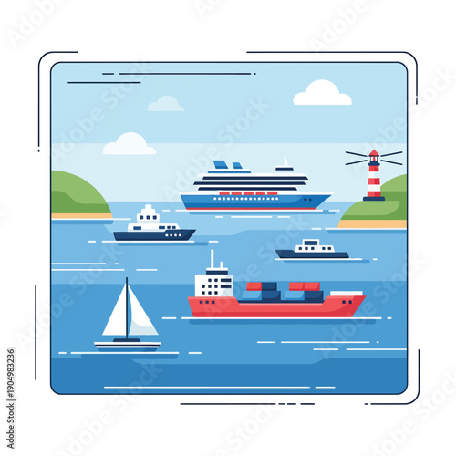 Maritime Scene with Various Vessels
