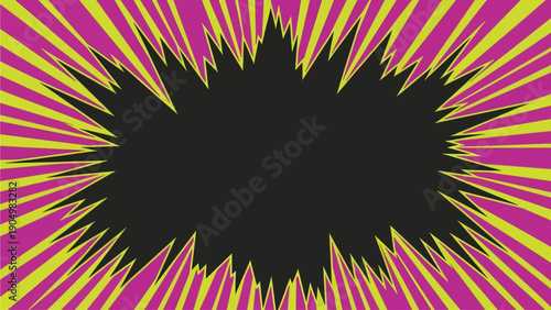 Vibrant Purple and Green Radial Burst Pattern Expanding Outwards from a Dark Center in a Dynamic Illustration