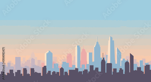 City Skyline Silhouette Against Gradient Sky.