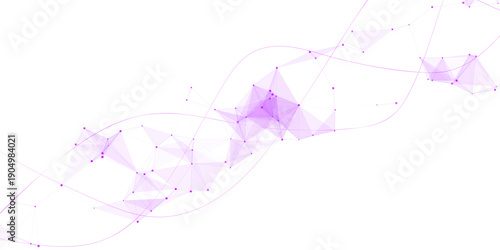 Abstract purple network connection background. 3D digital DNA helix or technology mesh with polygon lines and dots. Minimalist medical science vector illustration