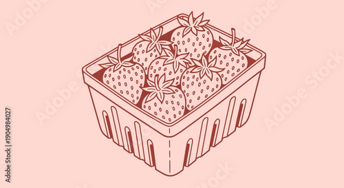 Fresh strawberries in a container viewed from above on a light background