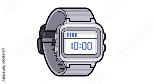00 on its screen, shown from a front view with a gray strap and white background