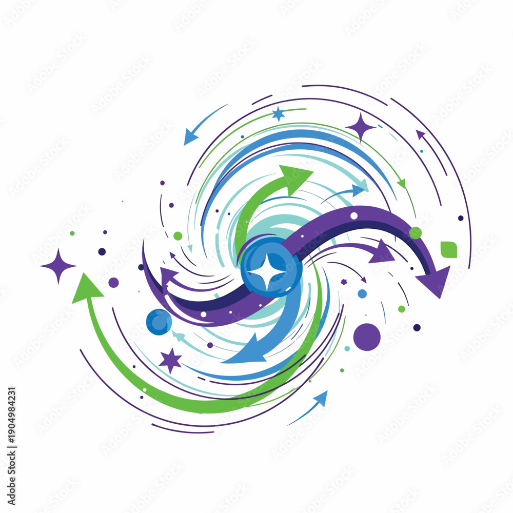 Naklejka premium Vibrant Swirling Arrows and Stars