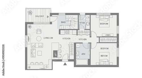Detailed floor plan of a modern residential apartment with labeled rooms.