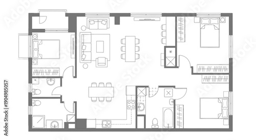 Detailed floor plan of a modern residential apartment layout.