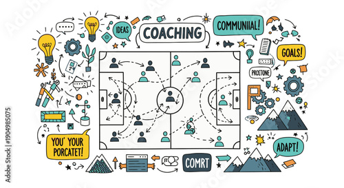 Coaching and Personal Development Concept with Hand Drawn Icons.