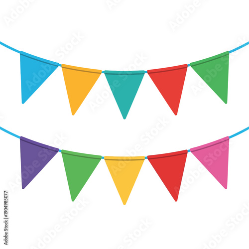 Colorful triangular pennant banners arranged in festive rows on a light background isolated on white background, Vector, illustration