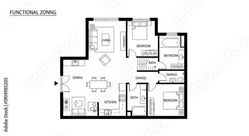 Detailed floor plan of a modern residential apartment with functional zoning.