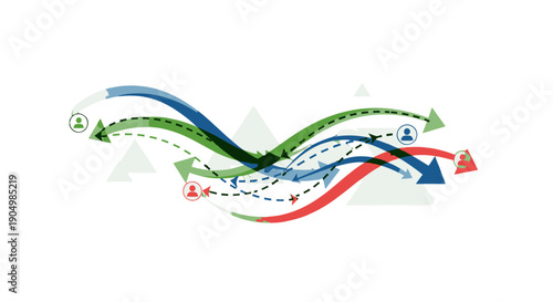 Abstract flowing arrows in blue, green, and red colors.