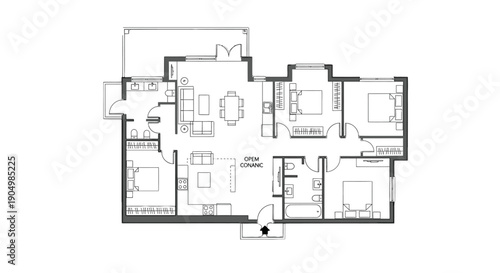 Detailed architectural floor plan of a modern residential building.