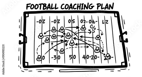 Detailed Football Coaching Plan Diagram on Whiteboard.