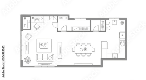 Modern Apartment Floor Plan with Furniture Layout and Design Elements.