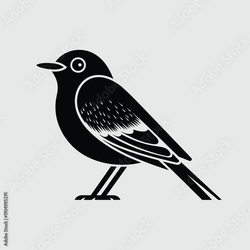 Black and white silhouette of a bird standing on one leg isolated on white background, Vector, illustration