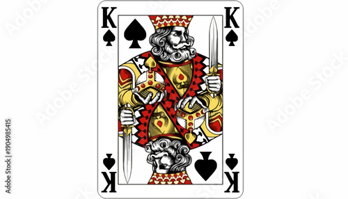 The King of Spades playing card displays a royal figure with swords.