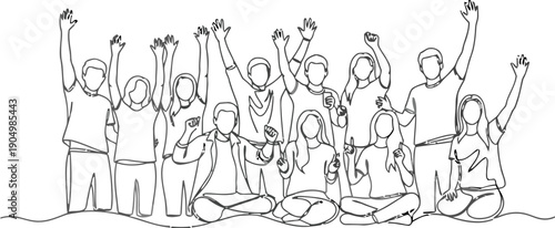 People celebrate with raised hands in a joyful outdoor setting with kDBkc ai