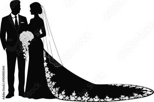 Silhouette of a bride and groom standing together at their kDBkc wedding ceremony