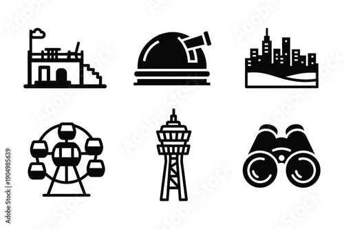 Cityscape, Observatory, Ferris Wheel and Binoculars Icons
