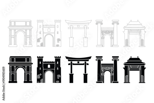 Arch and Gate Icons: Various Styles and Architectures