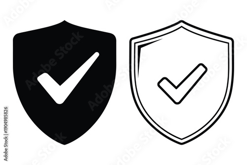 Security and Trust Icons: Shield with Check Mark (Solid & Outline)