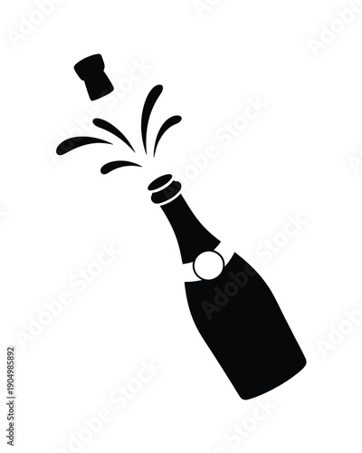 Champagne bottle releasing its cork and bubbles in a celebratory manner isolated on white background, Vector, illustration