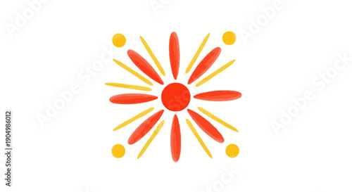 Vibrant red and yellow abstract illustration of a stylized sunburst or star symbol on a plain background from a direct viewpoint
