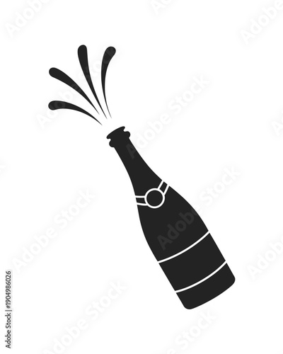 Celebratory champagne bottle releasing bubbles in a festive manner isolated on white background, Vector, illustration