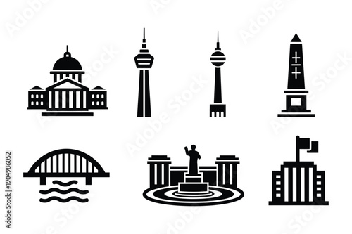 Landmark Icons: Capitol, Towers, Obelisk, Bridge, Statue